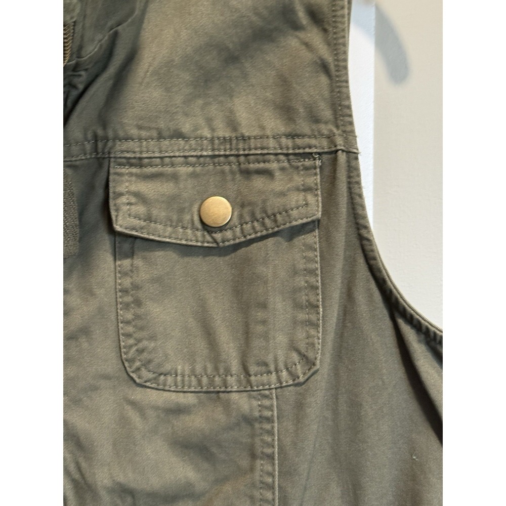 NWT Vanity Green Denim Utility Cargo Vest Sz XL Zip & Snaps Drawstring Waist - Picture 3 of 6